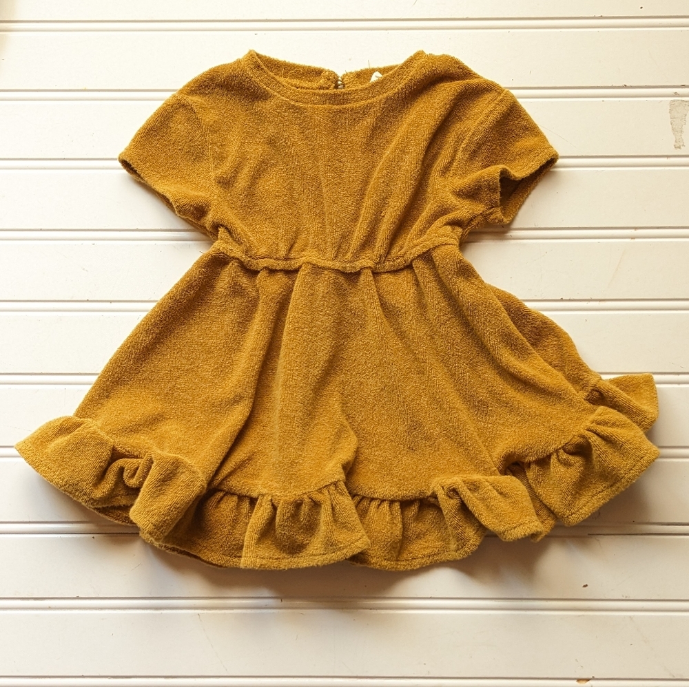 Quincy Mae Terry Cloth Mustard Dress Boho Sz 6-12 M